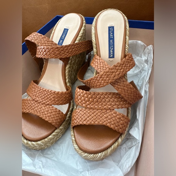 Stuart Weitzman Elsie Woven Leather Espadrille Wedge - Picture 1 of 8